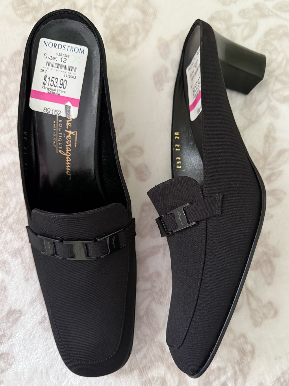 Vintage Salvatore Ferragamo Canvas Gancini Vara Bow Mules Size 12 AA